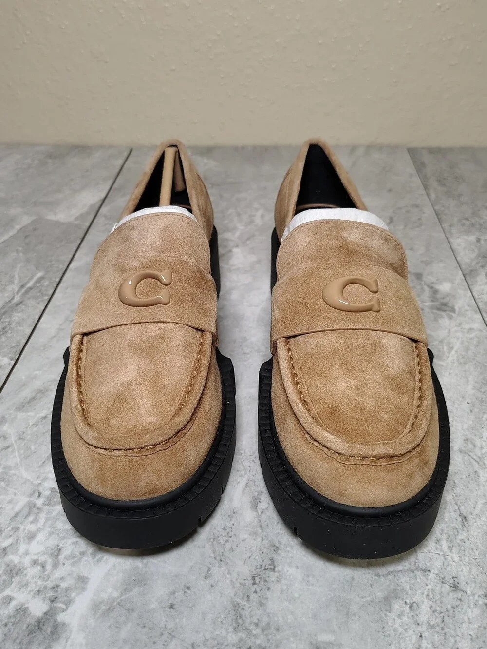 Coach Leah Suede Preppy Loafers Peanut Platform Lug Chunky 6.5